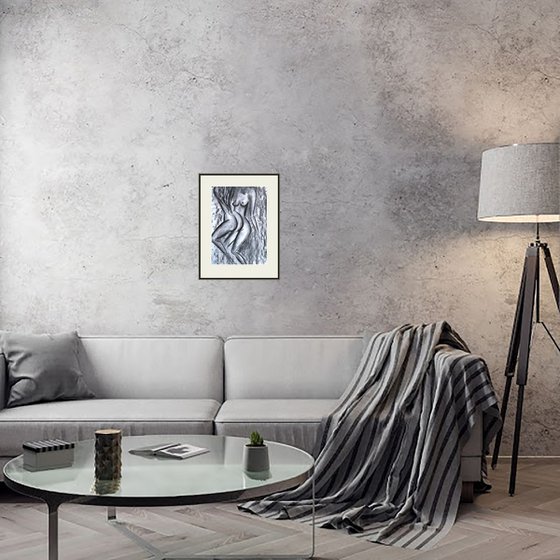 Lesbian Painting LGBT Original Art Couple Artwork Female Nude Drawing Woman Nude Charcoal Sketch Erotic Painting Home Wall Art 13 by 18" by Halyna Kirichenko