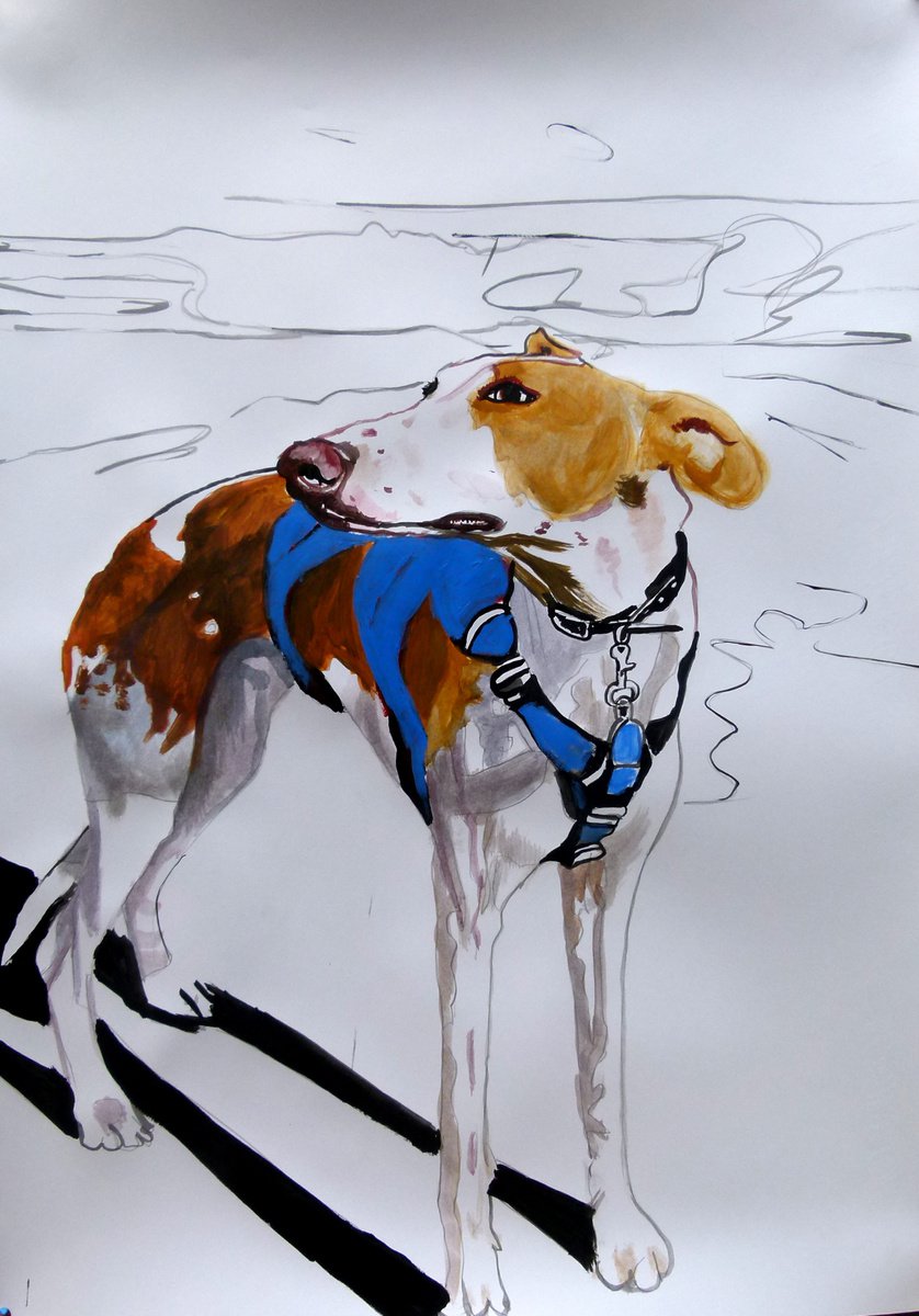Photorealistic Animal Acrylic Painting By Soso Kumsiashvili, 24 X 33", Dog, Original Artwork
