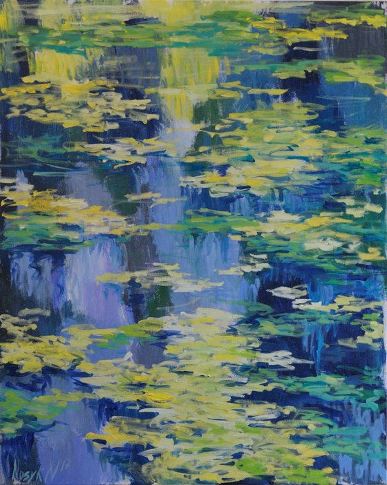 water lilies pond. Shadows 80x100 cm abstract