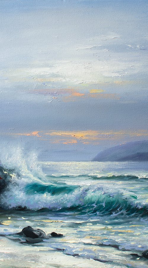 ON THE BEACH by Yaroslav Sobol (Modern Impressionistic Seascape Oil painting Romantic Sea Landscape Water Ocean Beach scene Gift Home Decor Wall art) by Yaroslav Sobol