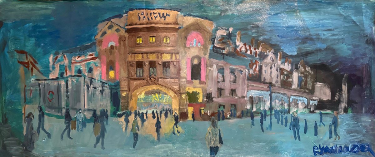 Abstract Portrait Oil Painting By Ryan Louder, 43 X 17", London Victoria Station, Original Artwork