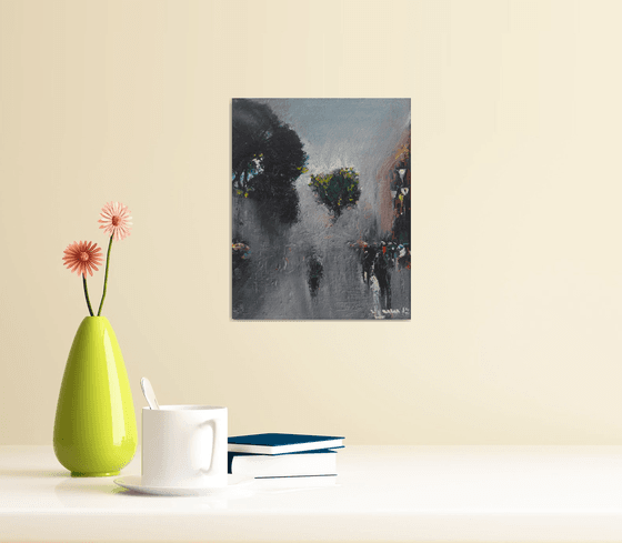 Rainy day, 17x21cm, oil painting, ready to hang, impressionistic landscape, nature painting