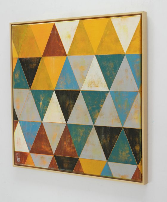 Triangle Traffic in Brown- Incl Frame - Square Canvas - 85x85CM - Ronald Hunter - 2A