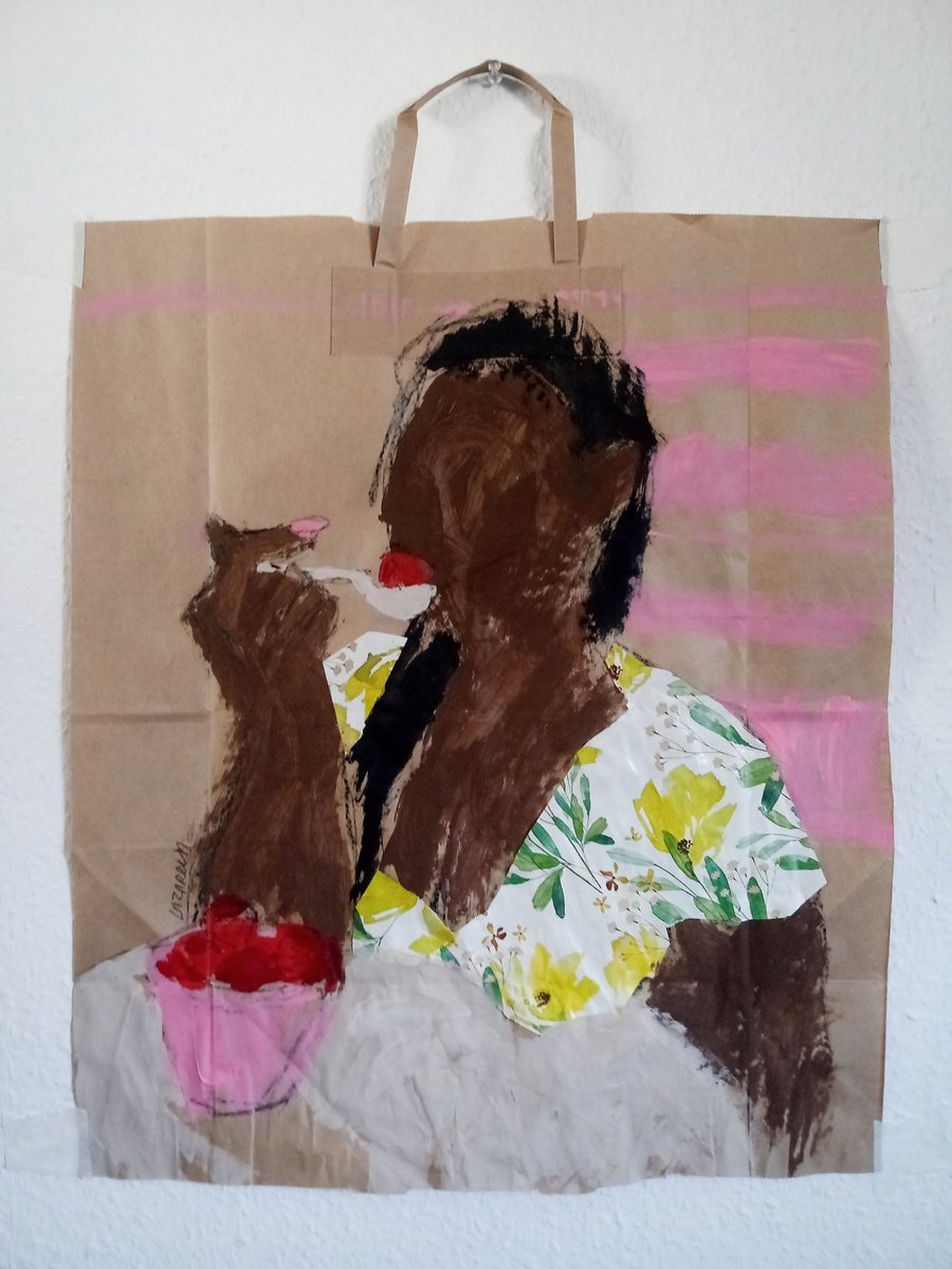 Naive Portrait Acrylic Painting By Valerie Lazareva, 19 X 22", #52/24 Summer Woman, Original Artwork