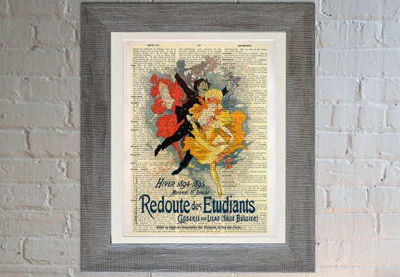 Students Gala Ball - Redoute des Etudiants - Collage Art Print on Large Real English Dictionary Vintage Book Page