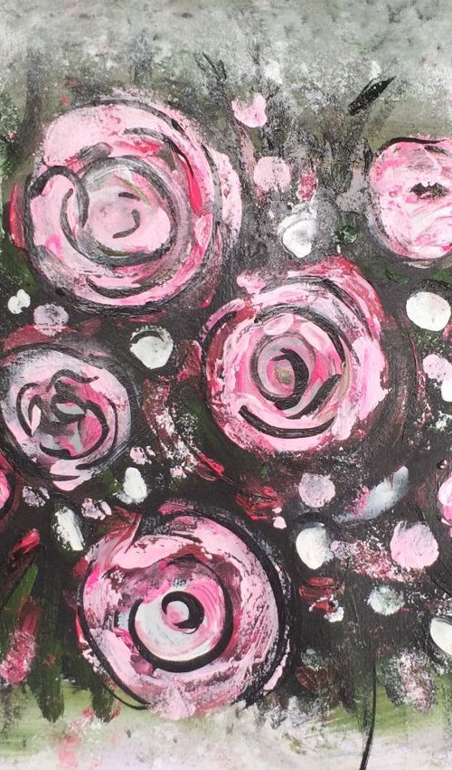 Pink Roses Acrylic on Watercolour Paper Roses Painting Gift Ideas Original Art 8"x12" by Kumi Muttu