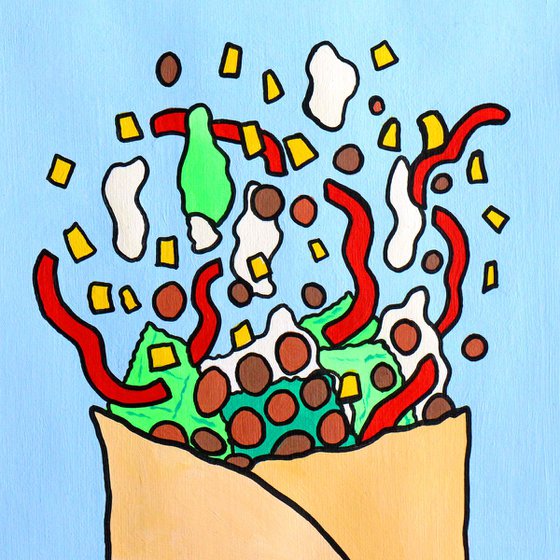 Exploding Burrito Mexican Food Pop Art Painting On A4 Unframed Paper