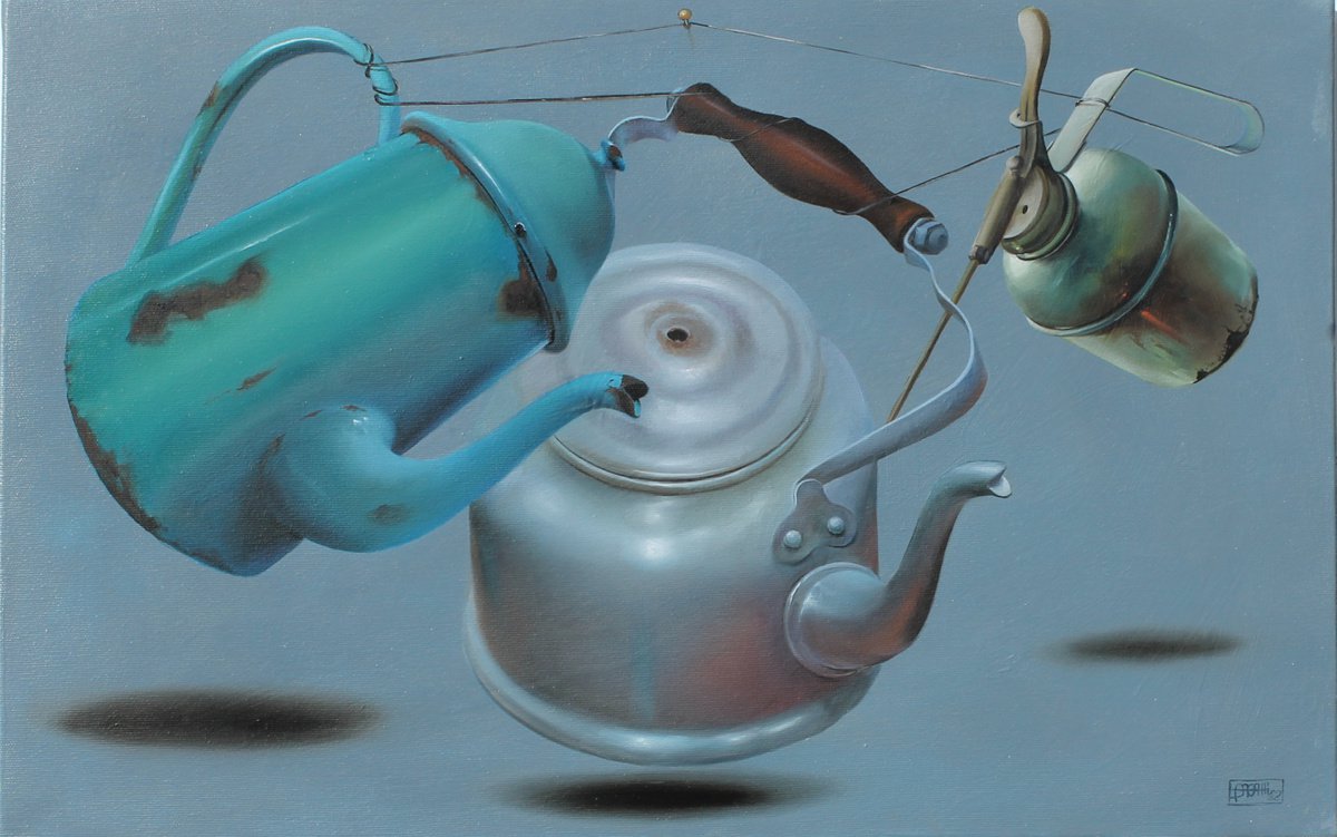 Surrealistic Still Life Oil Painting By Nicoletta Bagatti, 24 X 16", Danza Contemporanea - Sospesi 9, Original Artwork