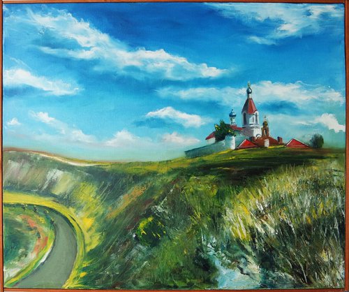 'A TEMPLE ON THE HILL, MOLDOVA' - Oil Painting on Canvas by Ion Sheremet