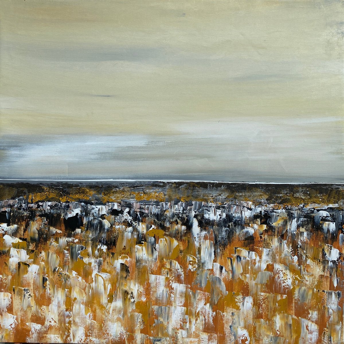 Abstract Landscape Acrylic Painting By Madhav Singh, 43 X 43", Corn Field, Original Artwork