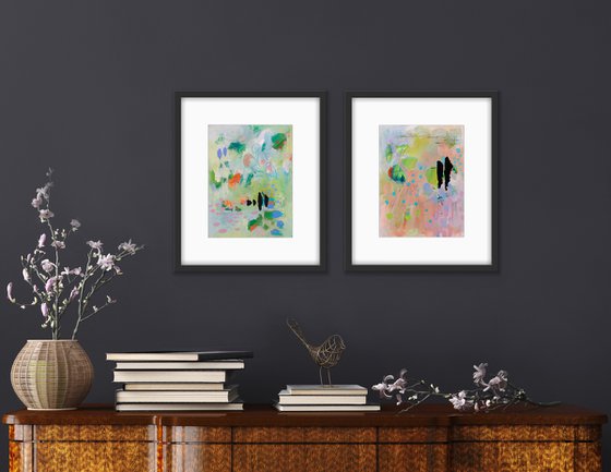 Les petits secrets - Original abstract painting on paper - One of a kind