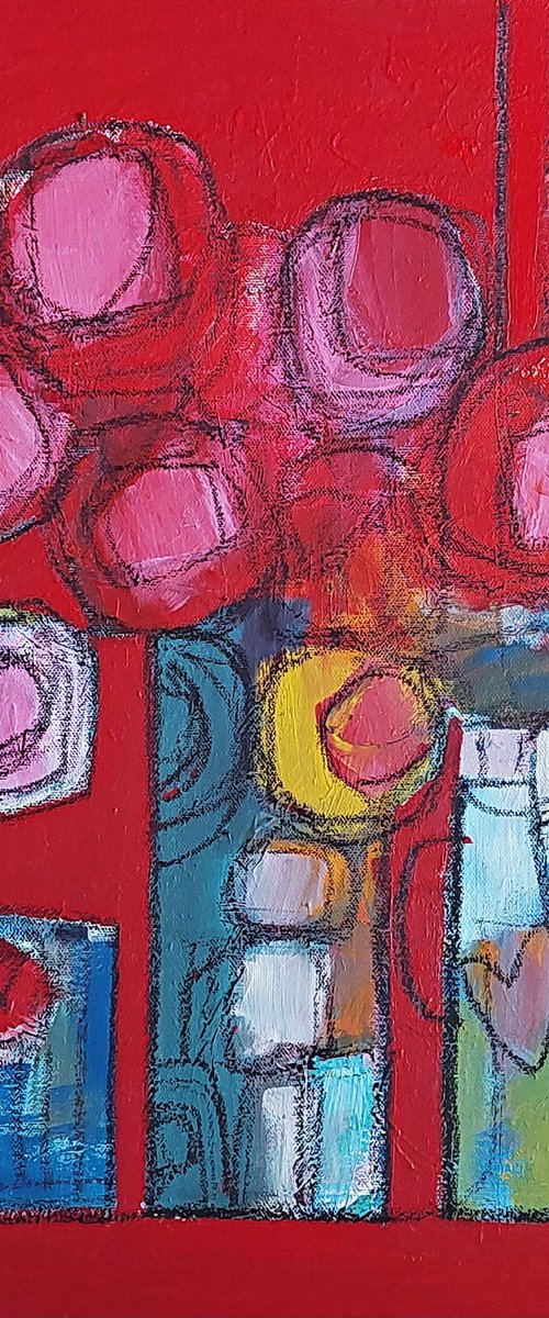 Flowers on Red IV by Jan Rippingham