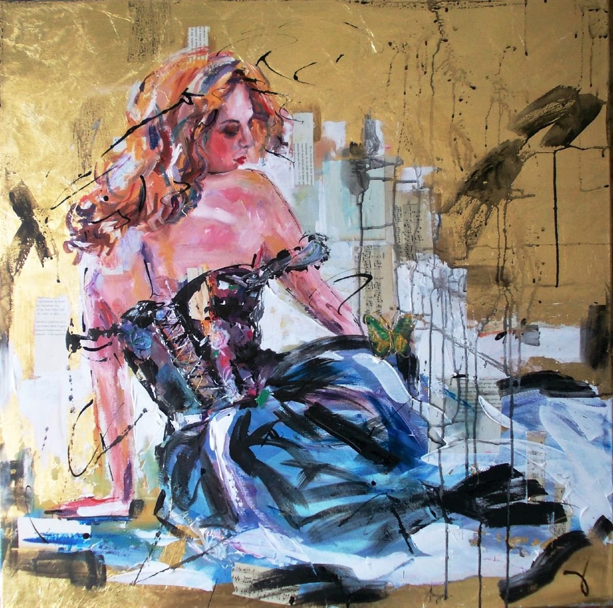 The Birth of a Butterfly -woman acrylic mixed media painting on canvas by Antigoni Tziora