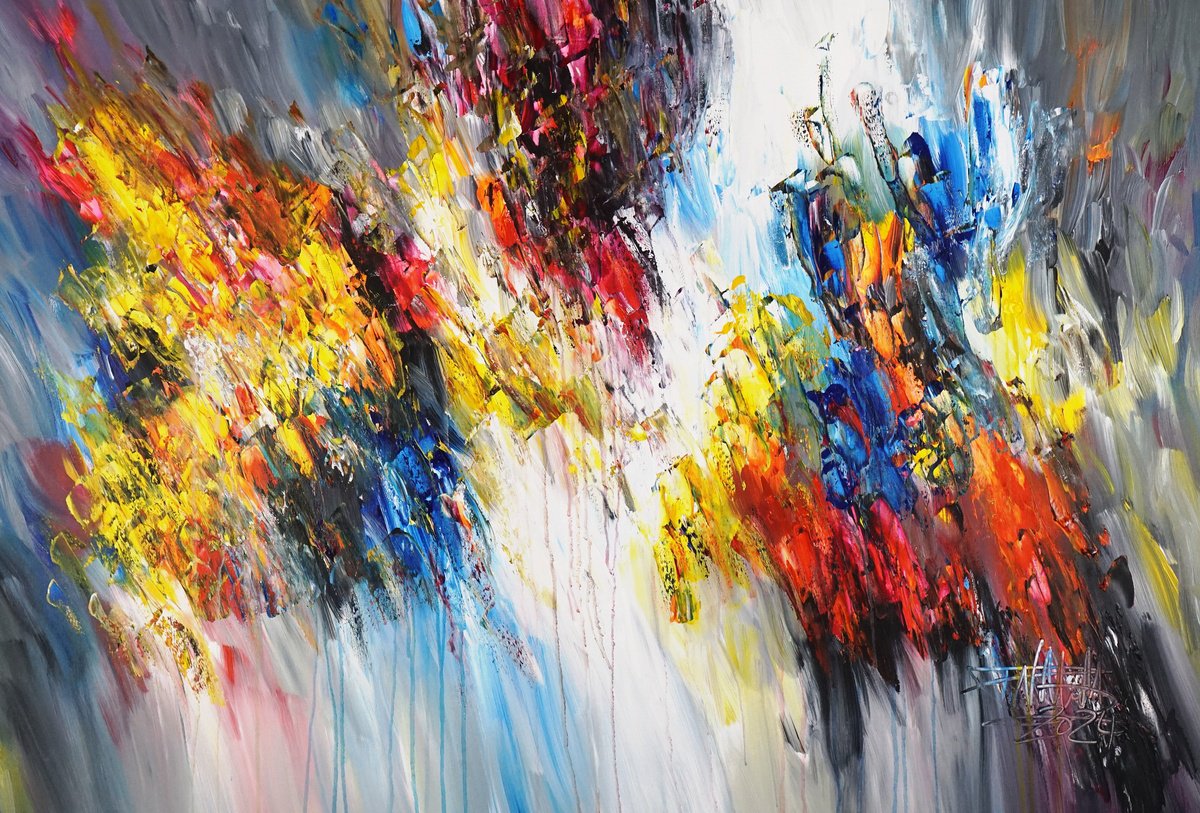 Abstract Acrylic Painting By Peter Nottrott, 61 X 41", Magnificent Day D 4, Original Artwork