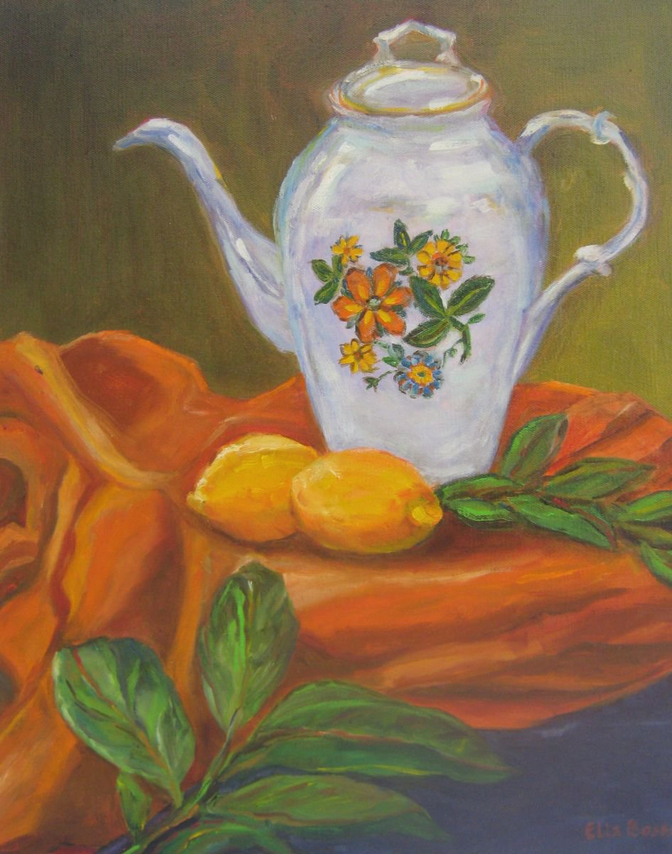 Teapot and lemons by Ella Bosse