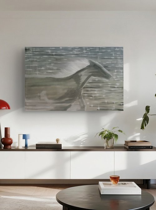 White Horse in the Mist by Aisylu Burangulova