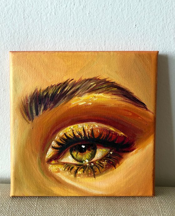 Golden Hour Sun, Original Realistic Square Mini Oil Painting