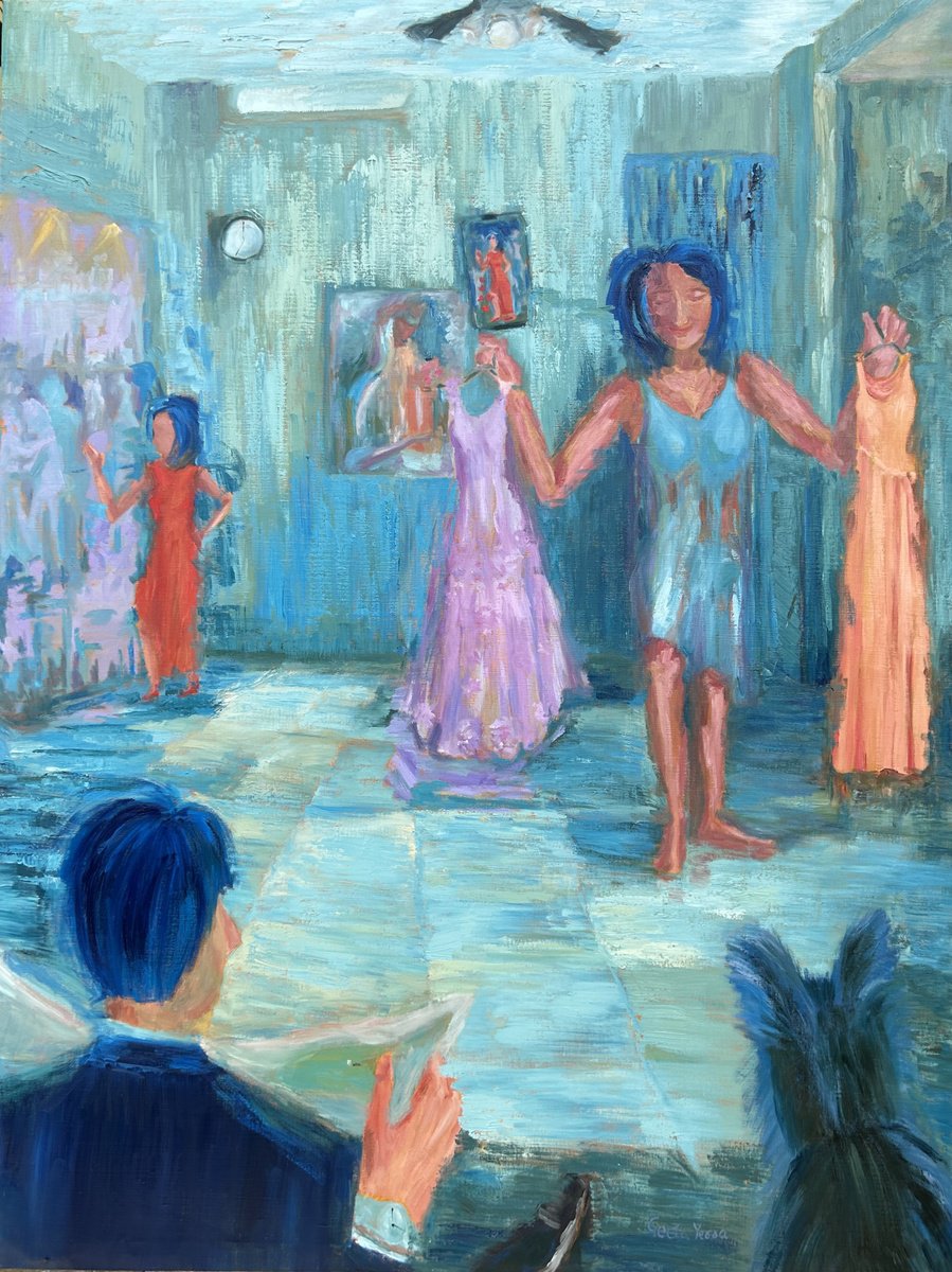 Surrealistic Portrait Oil Painting By Geeta Yerra, 37 X 49, The Social Butterfly, Original Artwork