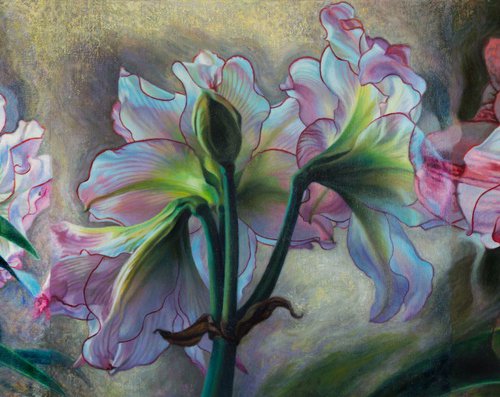 Pink Amaryllis Triptych by Kathy Carney