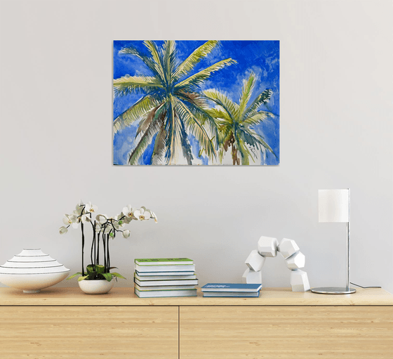 Palm Trees From California., tropical Beach Palms Painting