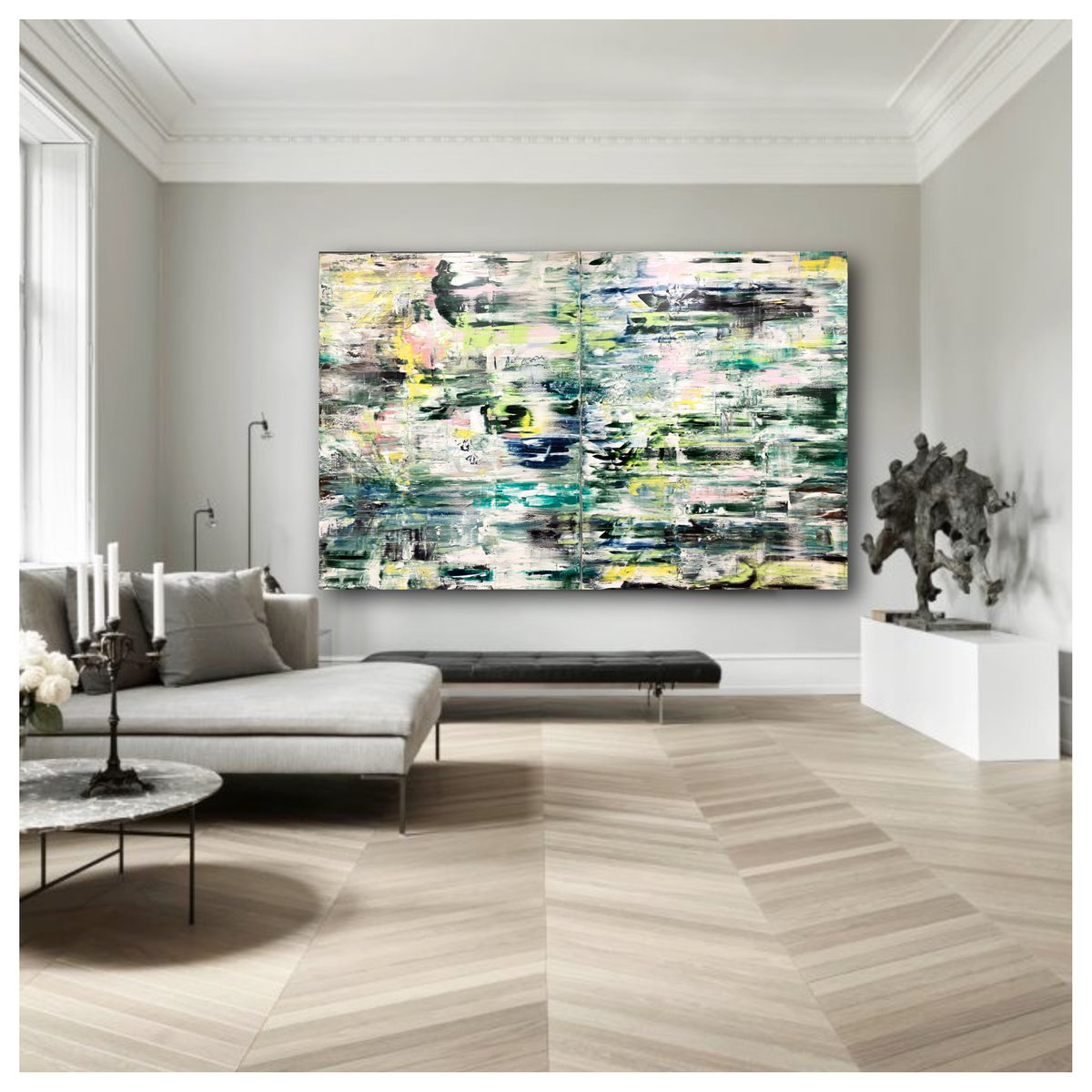 Expressive Abstract Oil Painting By Maria Esmar, 134 X 63", Hypnotic, Original Artwork