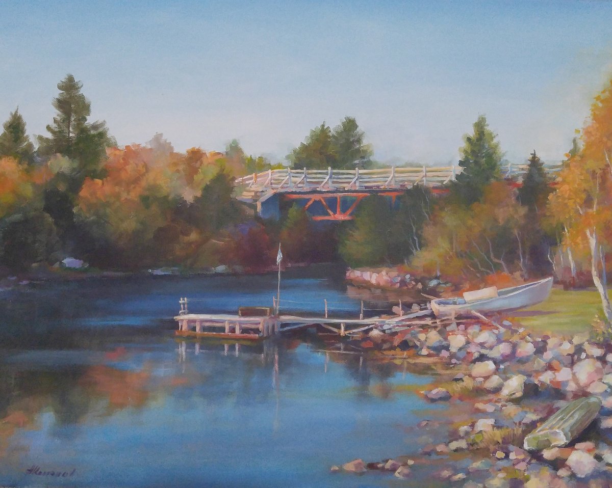 Impressionistic Landscape Acrylic Painting By Alexander Koltakov, 28 X 22, Autumn On The River Creek, Original Artwork