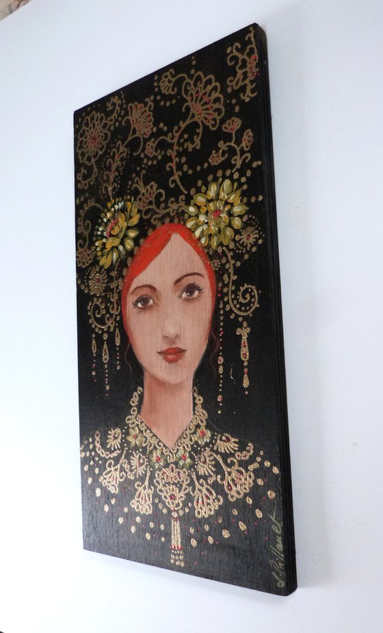 Golden secrets 15 x 30 cm on wood.