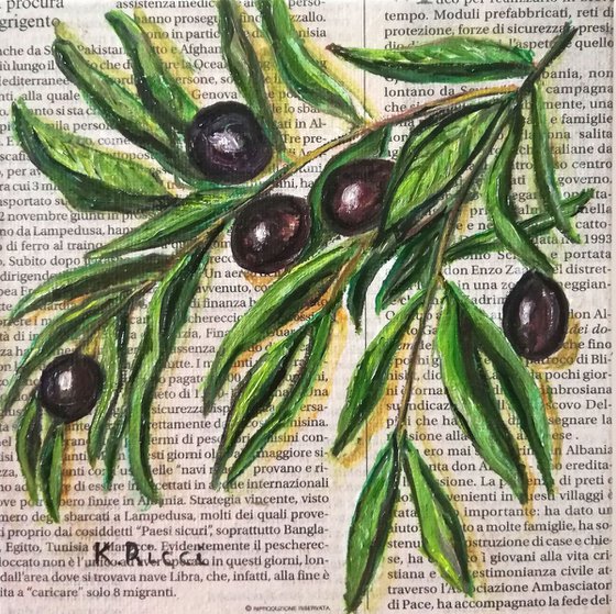 "Olives Branch on Newspaper"