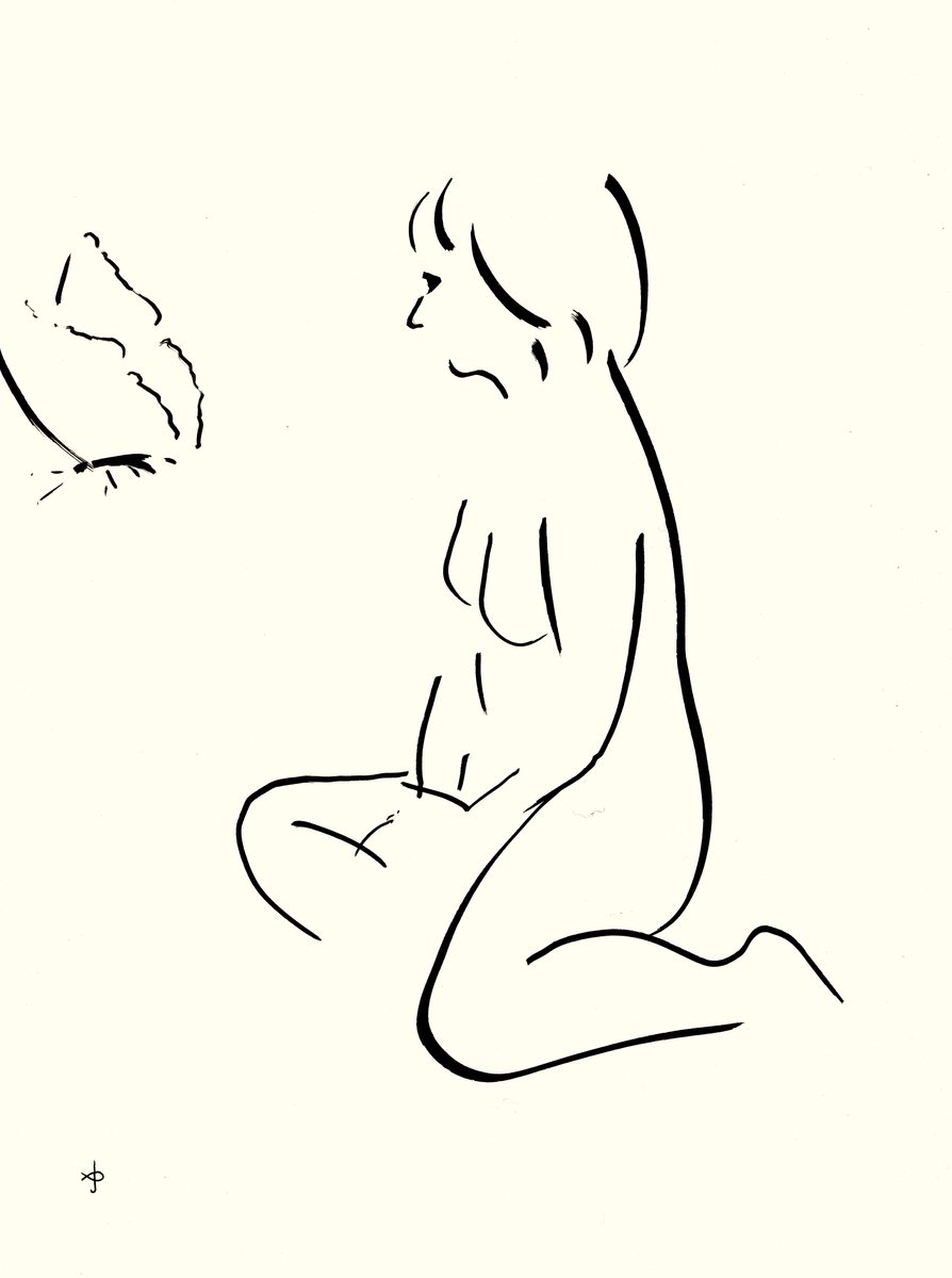 Expressive Animal Ink Drawing By David Jones, 11 X 15, Together 2409A, Original Artwork