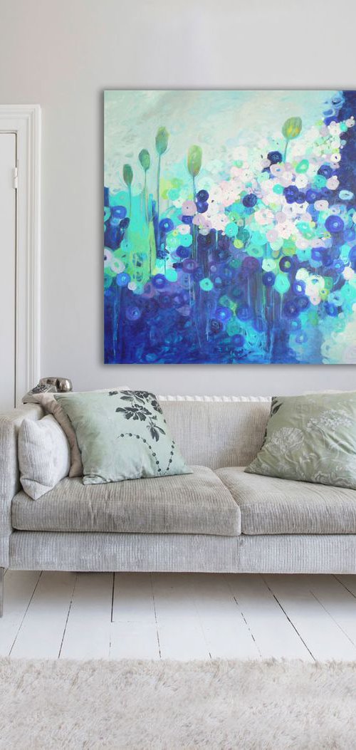 Le poème (large semi abstract floral painting -  ready to hang) by Carolynne Coulson