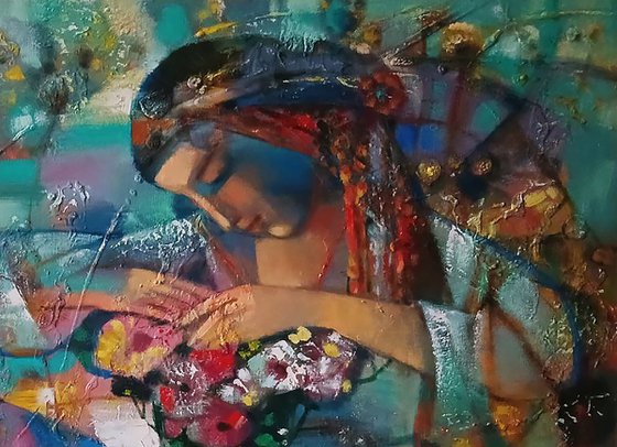 Girl and a Bouquet of Flowers