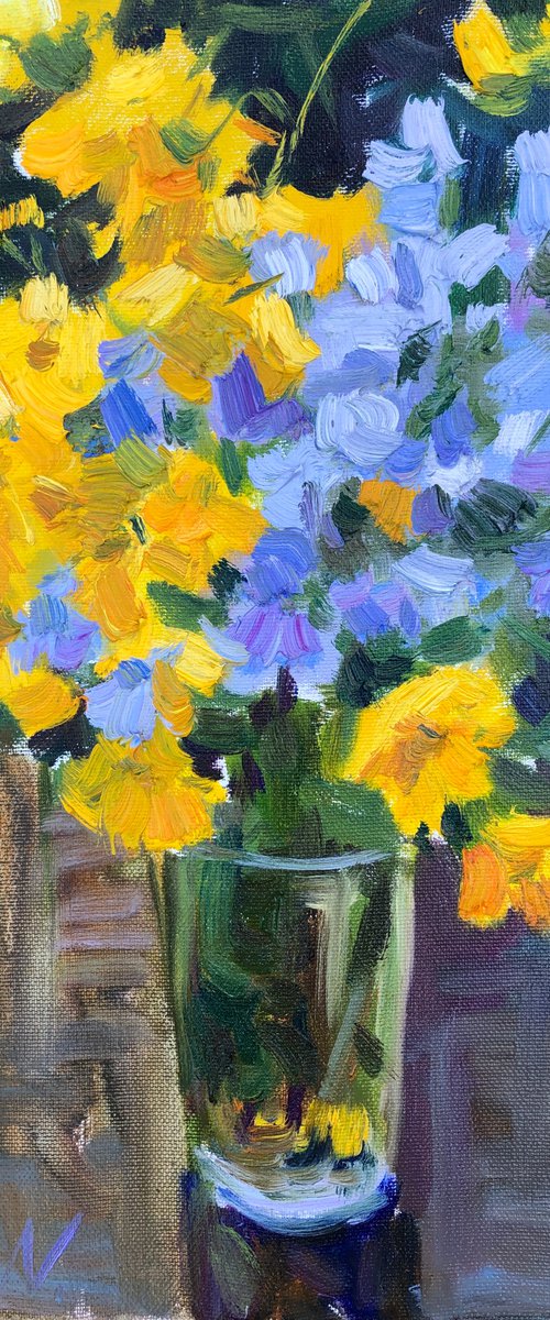 Blue and yellow flowers by Nataliia Nosyk