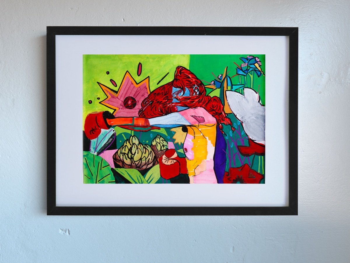 Graphic Portrait Painting By Bohdan Katolyk, 16 X 12, Punch, Original Artwork