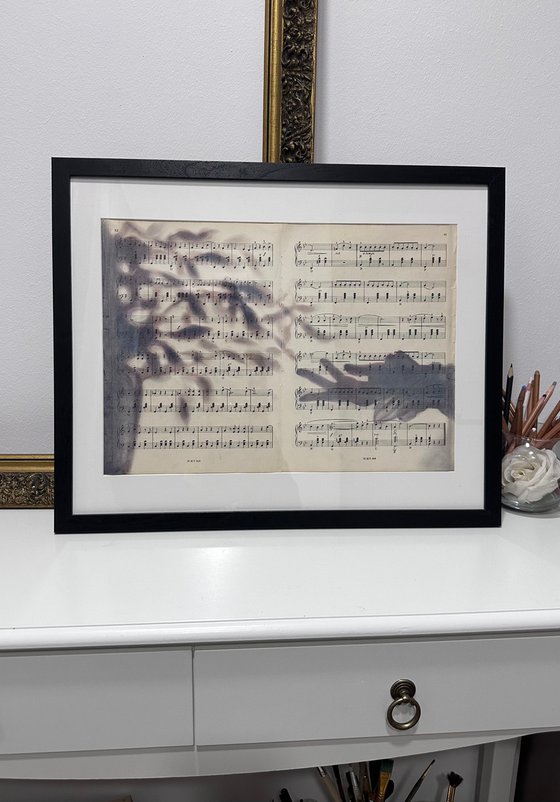 Silhouette Hand And Leaves on Music Sheet