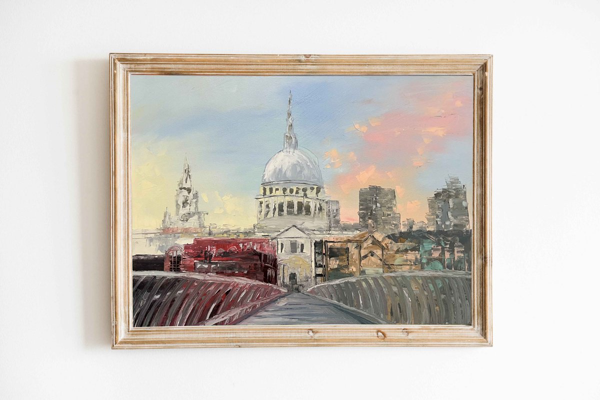 Expressive Cityscapes Oil Painting By Simona Nedeva, 16 X 12", Saint Paul Cathedral, Original Artwork