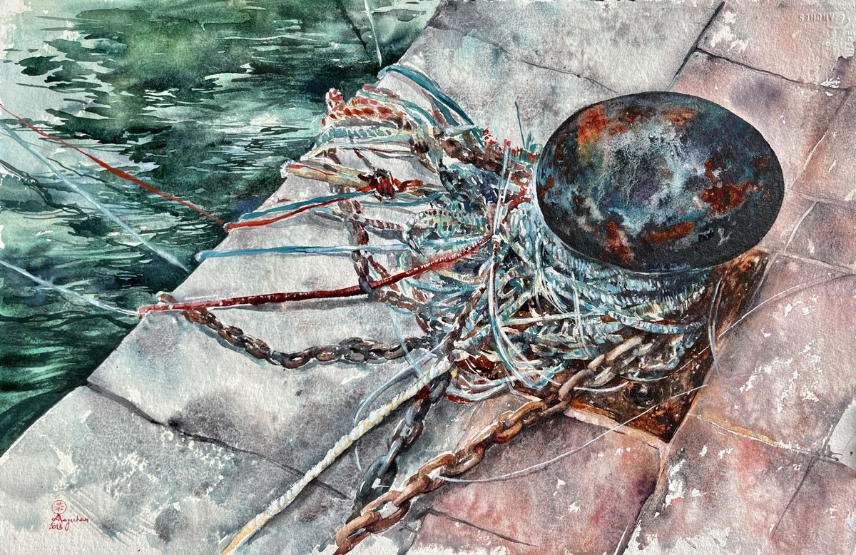 Photorealistic Still Life Watercolour By Larissa Rogacheva, 22 X 15", Moored#10, Original Artwork