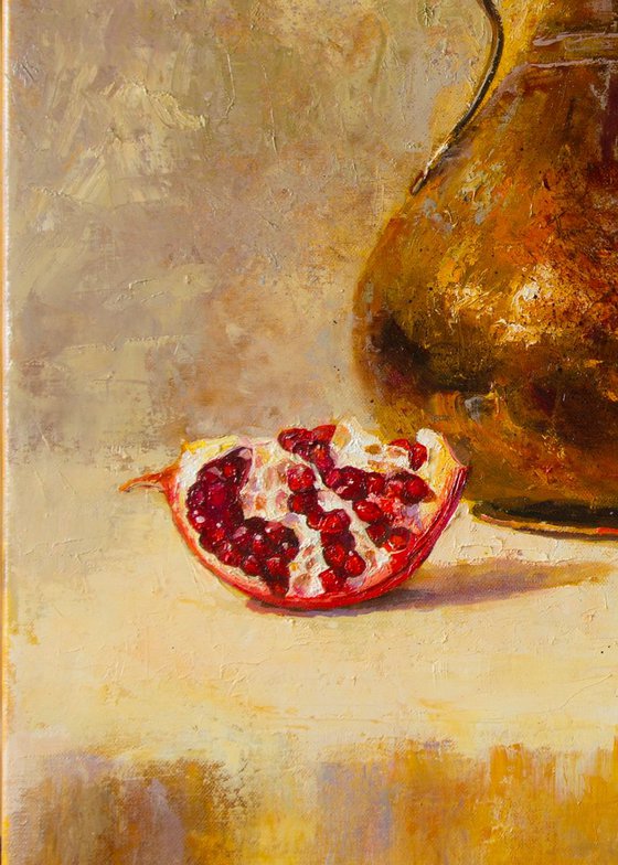 "Still life with an old jug"  pomegranat still life fruit  liGHt original painting  GIFT (2019)