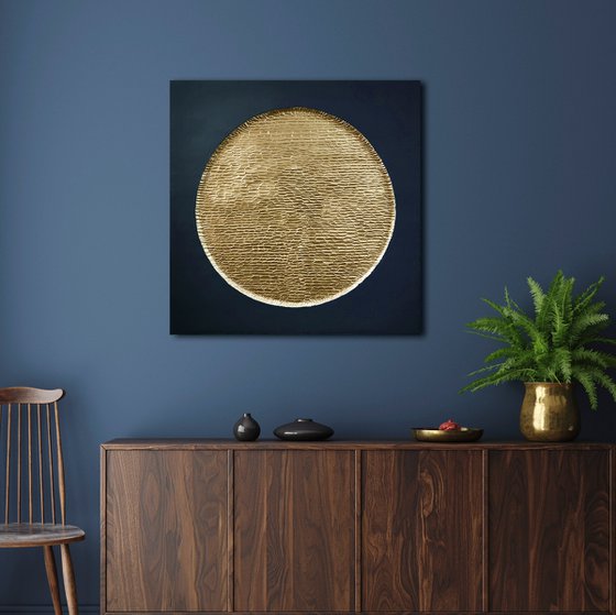 "Golden Blue Mars" Navy gold textured art