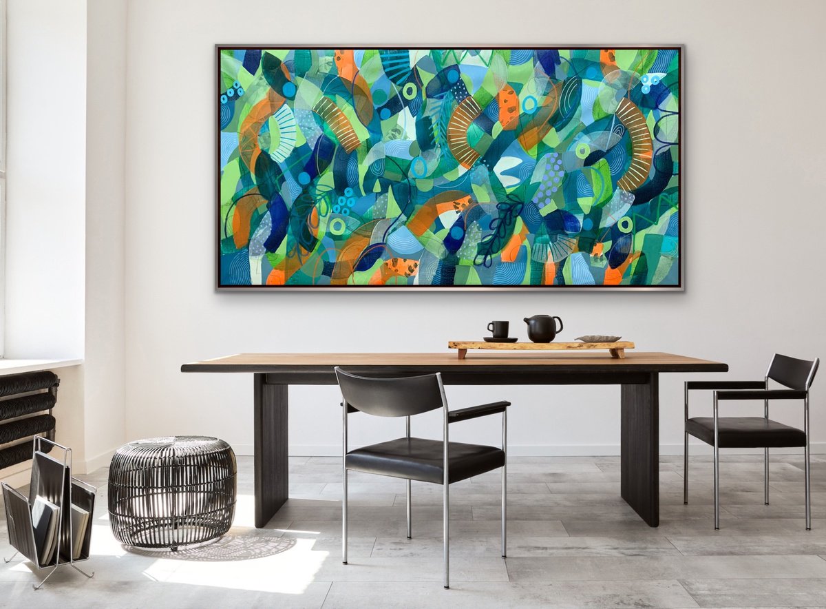 Organic Abstract Acrylic Painting By Rashna Hackett, 72 X 38", Summer Whispers, Original Artwork