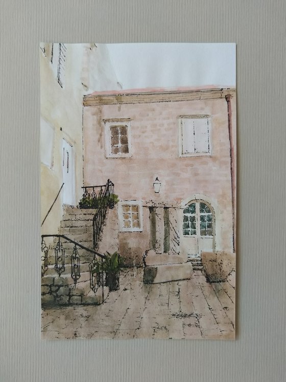 Italy miniature #1. Original watercolour and ink painting