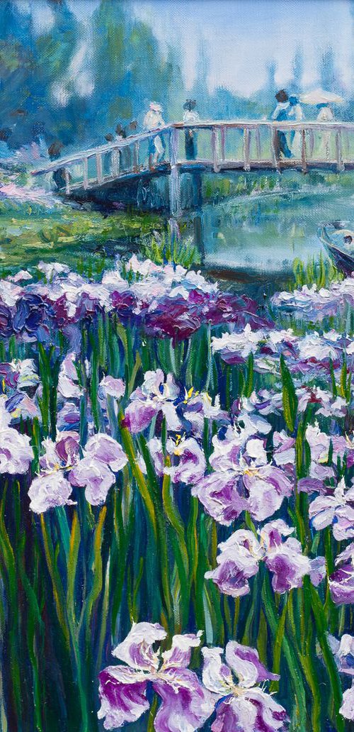 Japanese garden. Irises by Liudmila Pisliakova