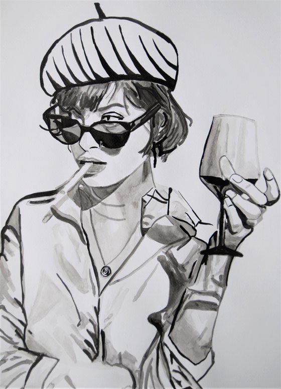 Lady with sunglasses / 50 x 36 cm