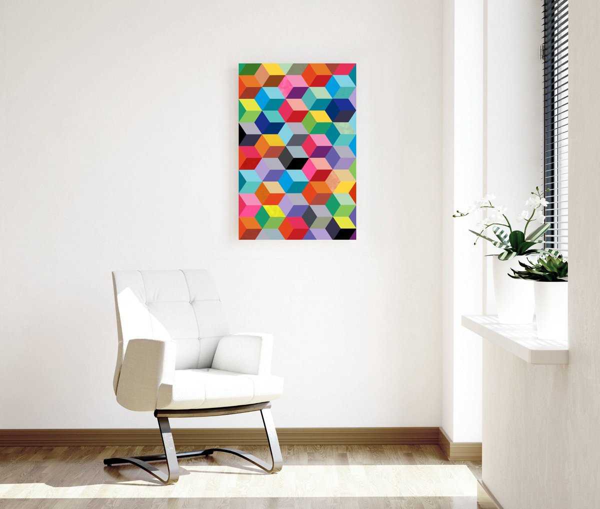 Abstract Giclee Print By Jennifer Bell, 24 X 36, Geometric Cubes, Original Artwork