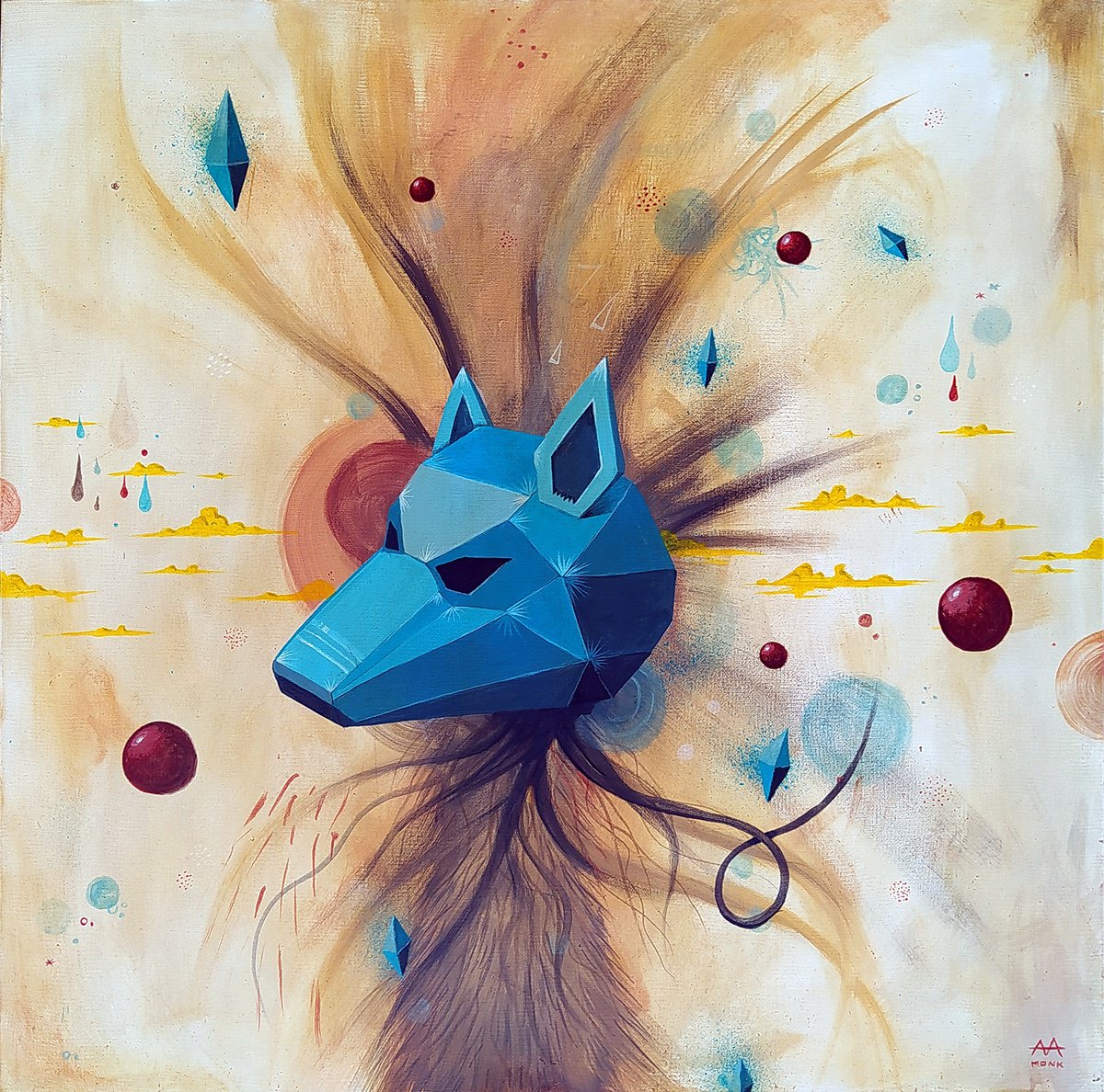 Surrealistic Animal Acrylic Painting By Andres Agosin Monk, 20 X 20, Vulpes Acefalae, Original Artwork