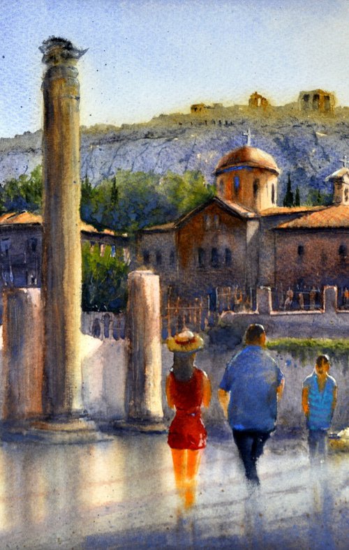 Before Hadrians Library Athens Greece 35x54cm 2022 by Nenad Kojić watercolorist