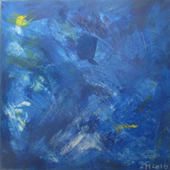 big blue scratches abstract - informel sand painting xl 39x39 inch