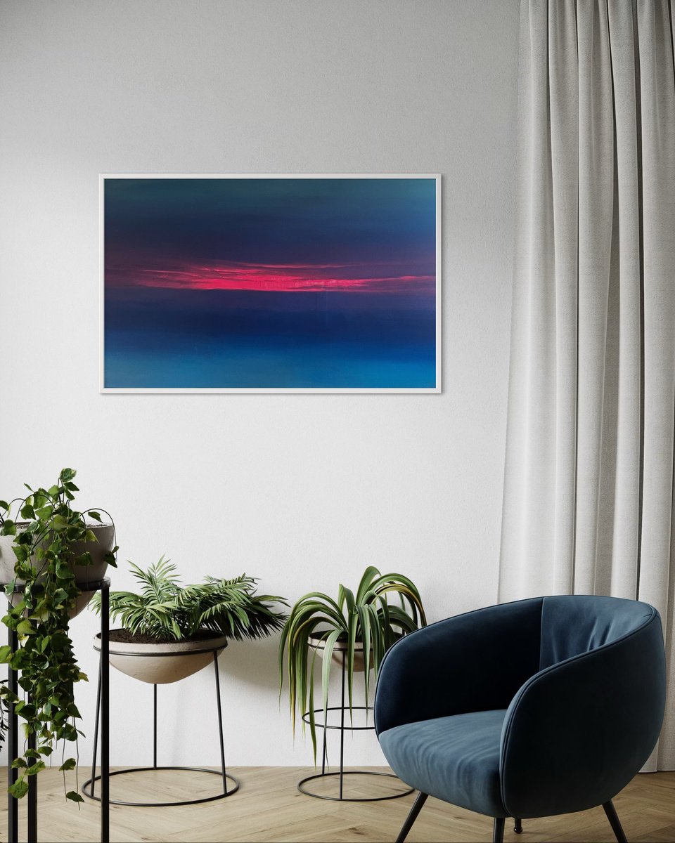 Impressionistic Landscape Oil Painting By Cat Goward, 48 X 30, Pink Horizon, Original Artwork