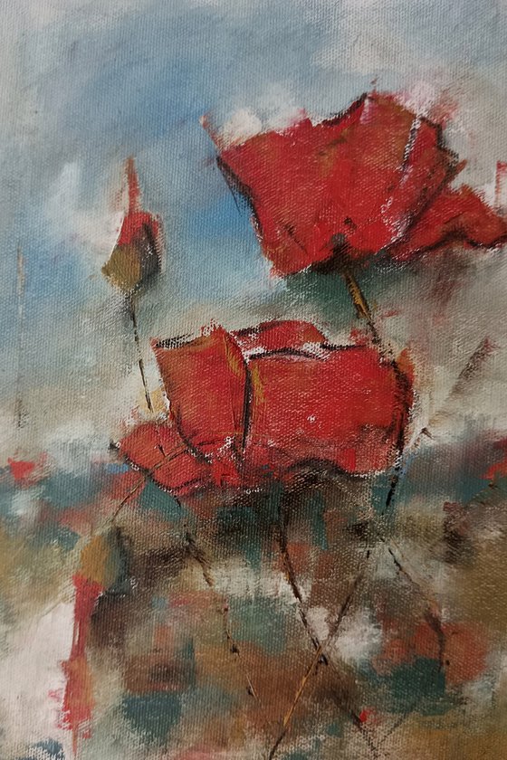 Red poppy flowers 1. Oil on canvas