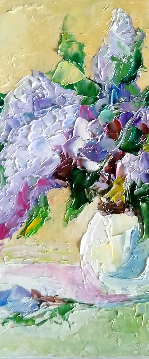 Lilac Painting Original Art Small Floral Artwork Flower Wall Art by Yulia Berseneva