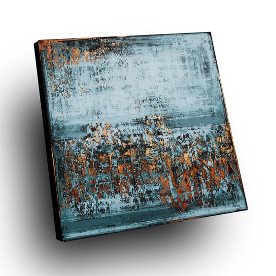 MORNING BREEZE - 100 x 100 CM - TEXTURED ACRYLIC PAINTING ON CANVAS * COPPER ** TURQUOISE BLUE